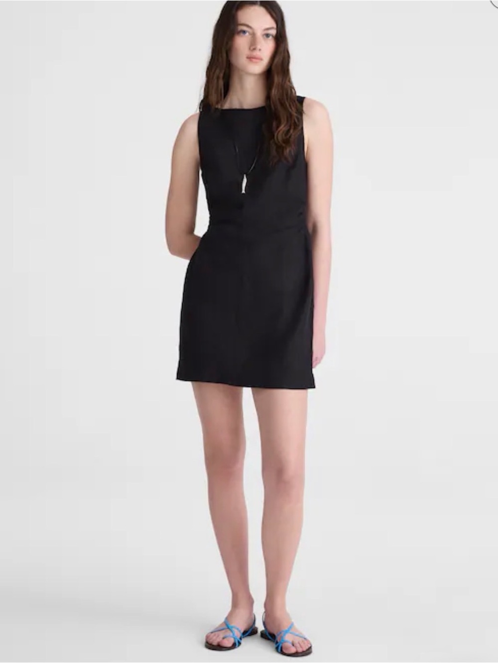 J CREW SIZE 6 Boatneck Shirred Mini Dress in 100% Linen OA320